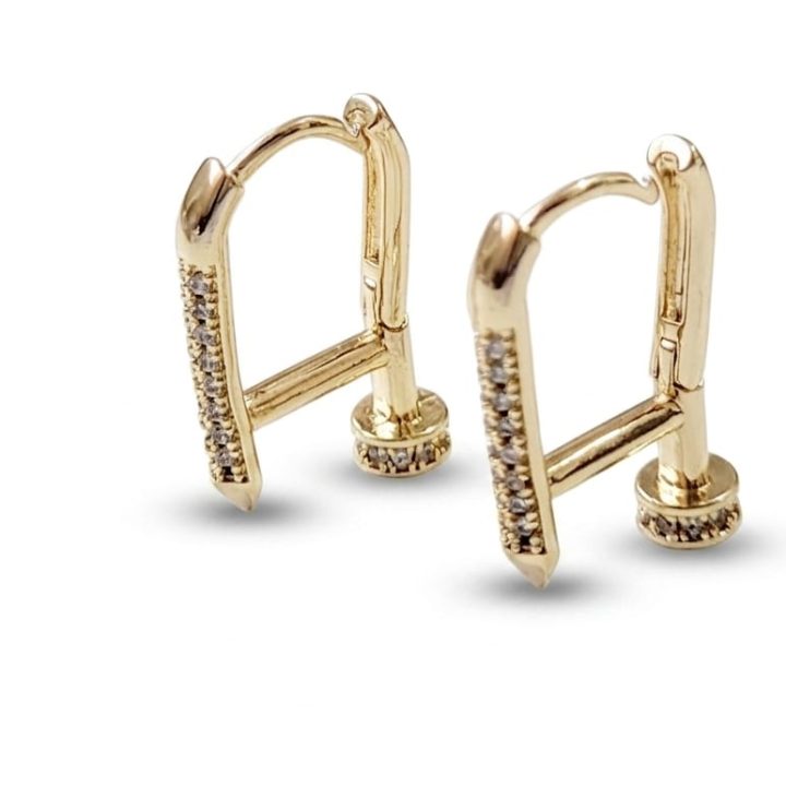 Brinco Argola Prego Com Zircônias Banhado Ouro 18K Luxo