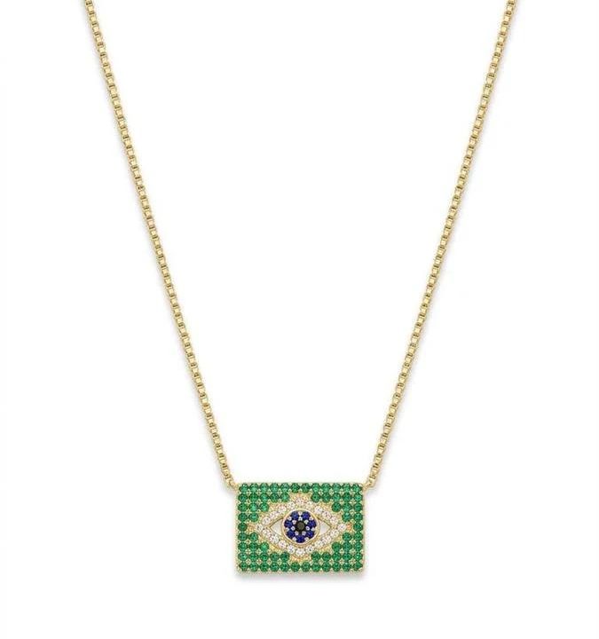 Colar Veneziana com Pingente Bandeira do Brasil Cravejado