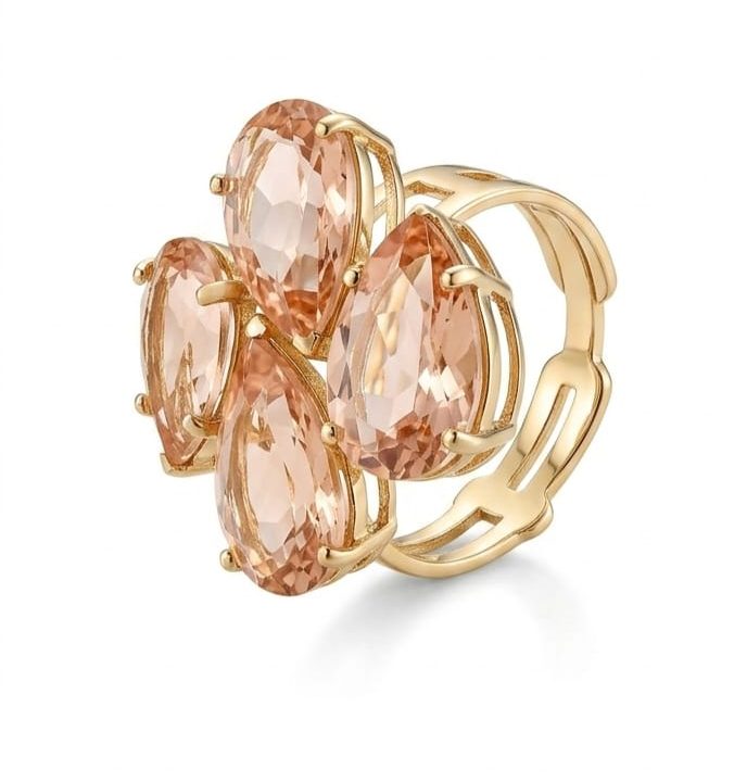 Anel Cristal 4 Pedras Peach