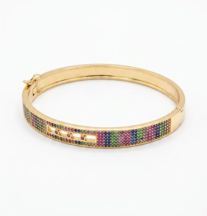 Bracelete Zirconias Coloridas com Detalhe Vazado