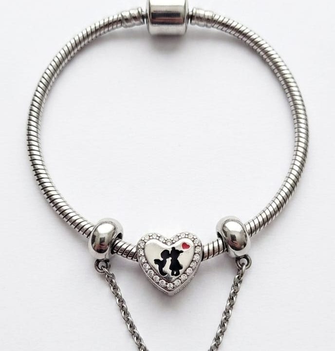 Conjunto Pulseira Berloque Amor Coração Aço Inoxidável