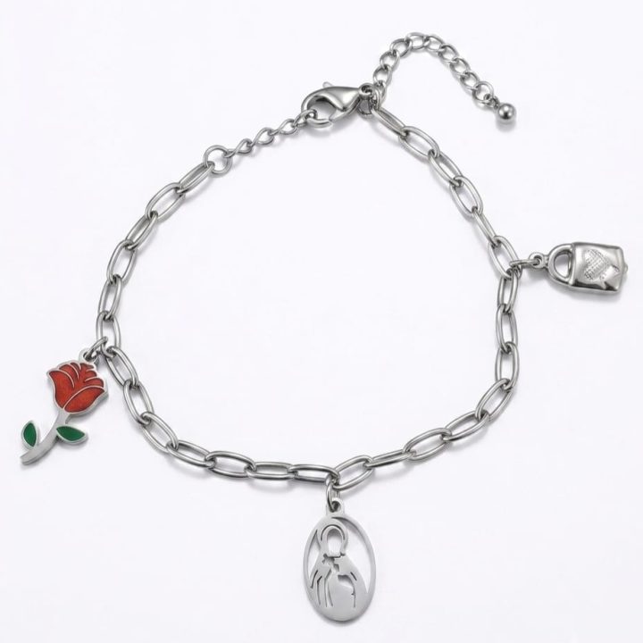 Pulseira Consagração Cadeado / Flor Vermelha / Santa Terezinha